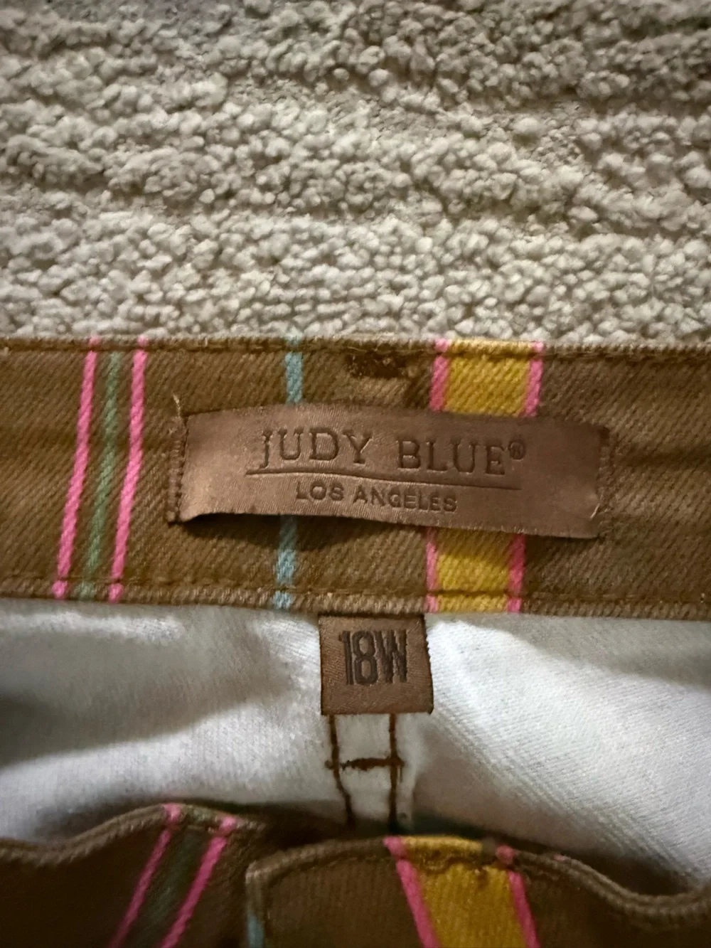 Judy Blue flare jeans mid rise stripe Stretch brown pink yellow blue 18W - Picture 6 of 12